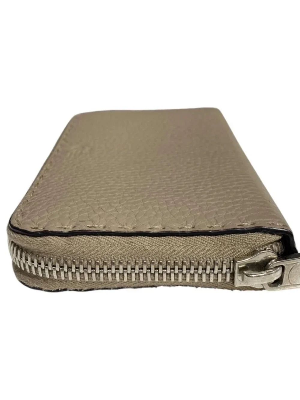 Fendi Wallet Selleria Zip Around Greige Beige Leather